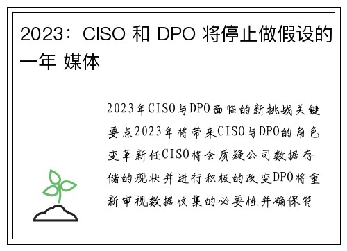 2023：CISO 和 DPO 将停止做假设的一年 媒体
