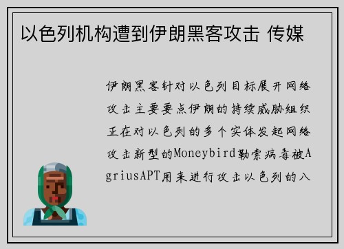 以色列机构遭到伊朗黑客攻击 传媒